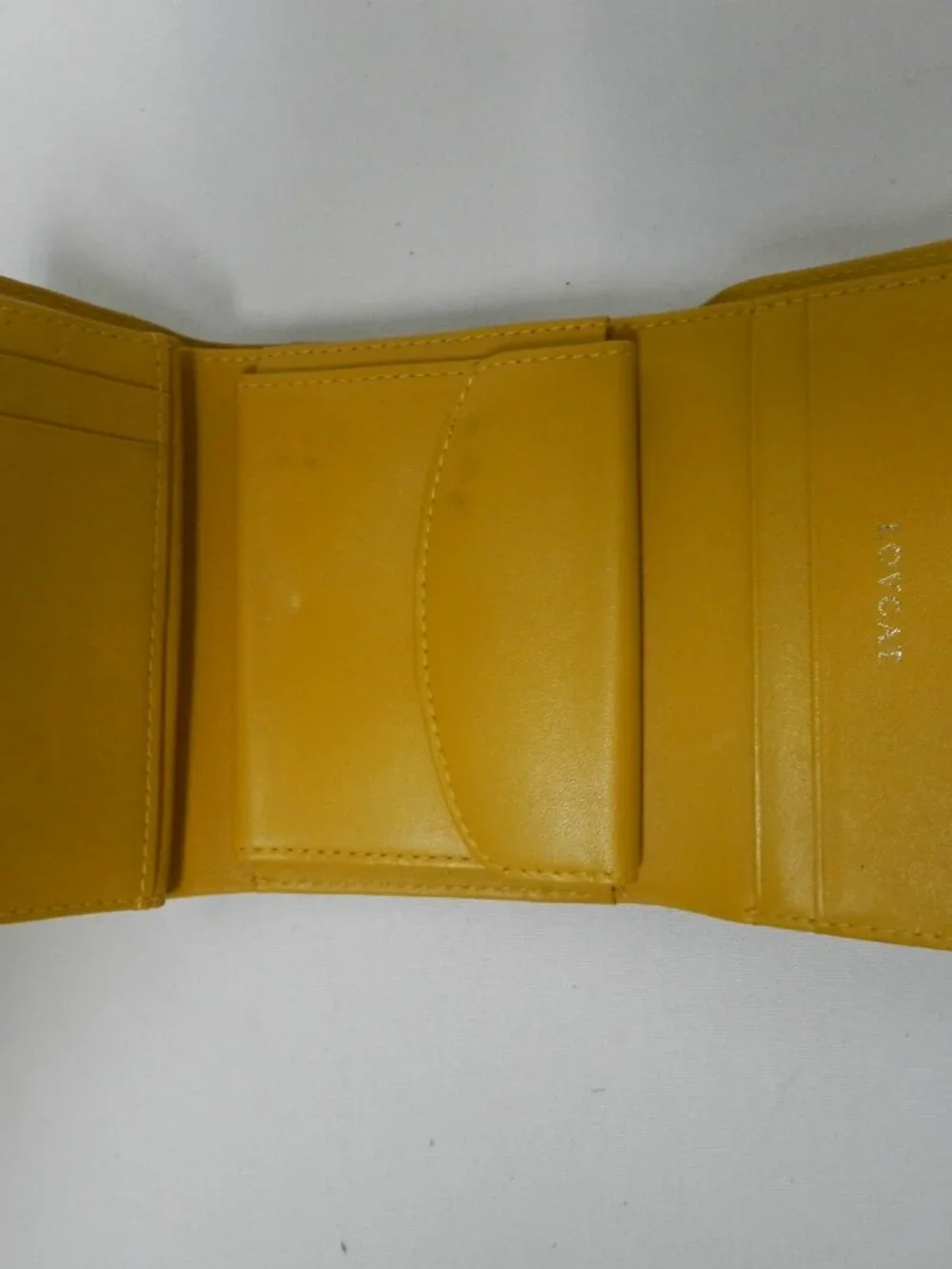 LovCat Heart embossed patent Genuine Leather yellow small tri-fold wallet